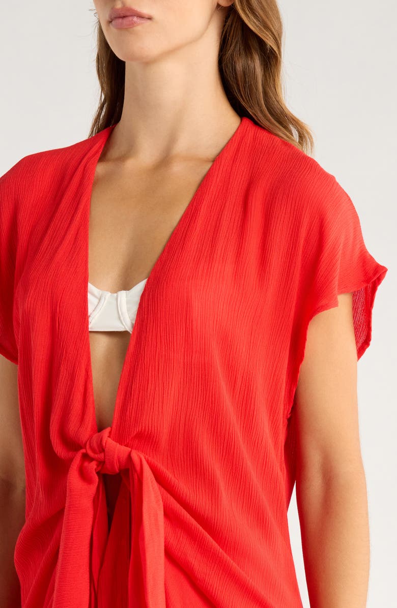 Elan Tie Front Cover-Up Wrap Dress, Alternate, color, Red