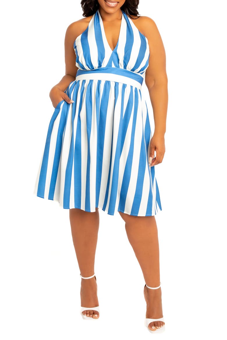 Stripe Halter Dress, Main, color, BLUE STRIPE