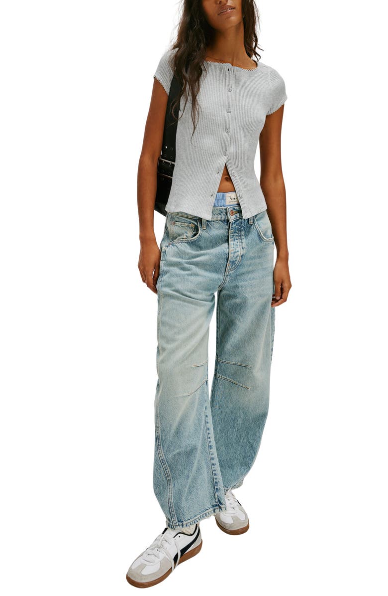 Free People Most Wanted Short Sleeve Cotton Blend Cardigan, Alternate, color, Heather Grey