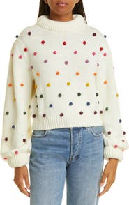 FARM Rio Rainbow Pom Blouson Sleeve Sweater