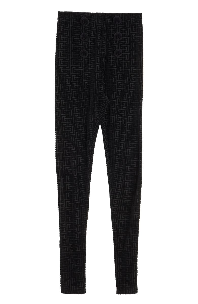 Balmain High Waist Monogram Velvet Leggings, Alternate, color,