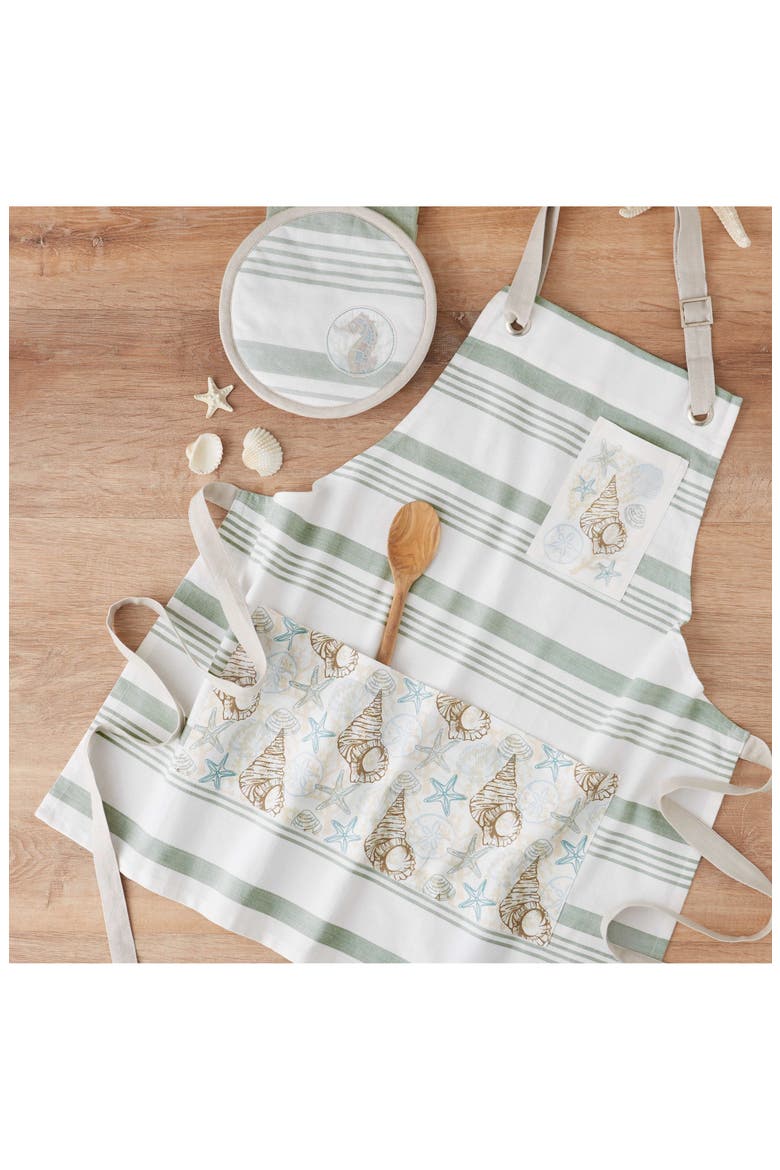 Salt Spray Stripe Print Cotton Apron, Alternate, color, GREEN