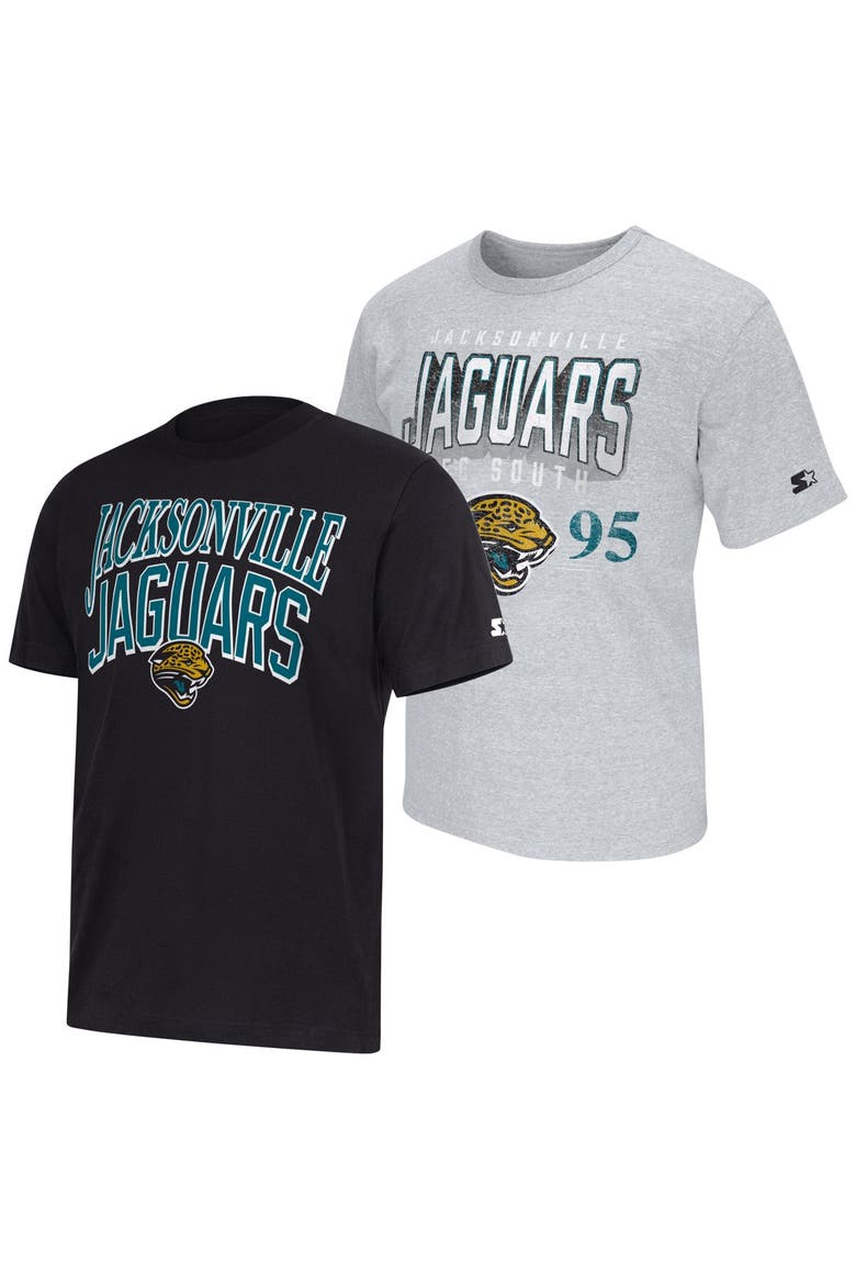 Men's Starter  Black/Heather Gray Jacksonville Jaguars Two-Pack Throwback Logo T-Shirt Set, Main, color, Black