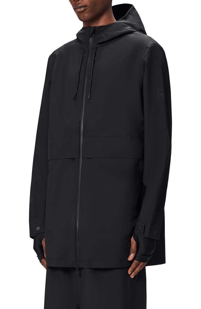 Rains Suva Hardshell Hooded Long Rain Jacket, Alternate, color, Black