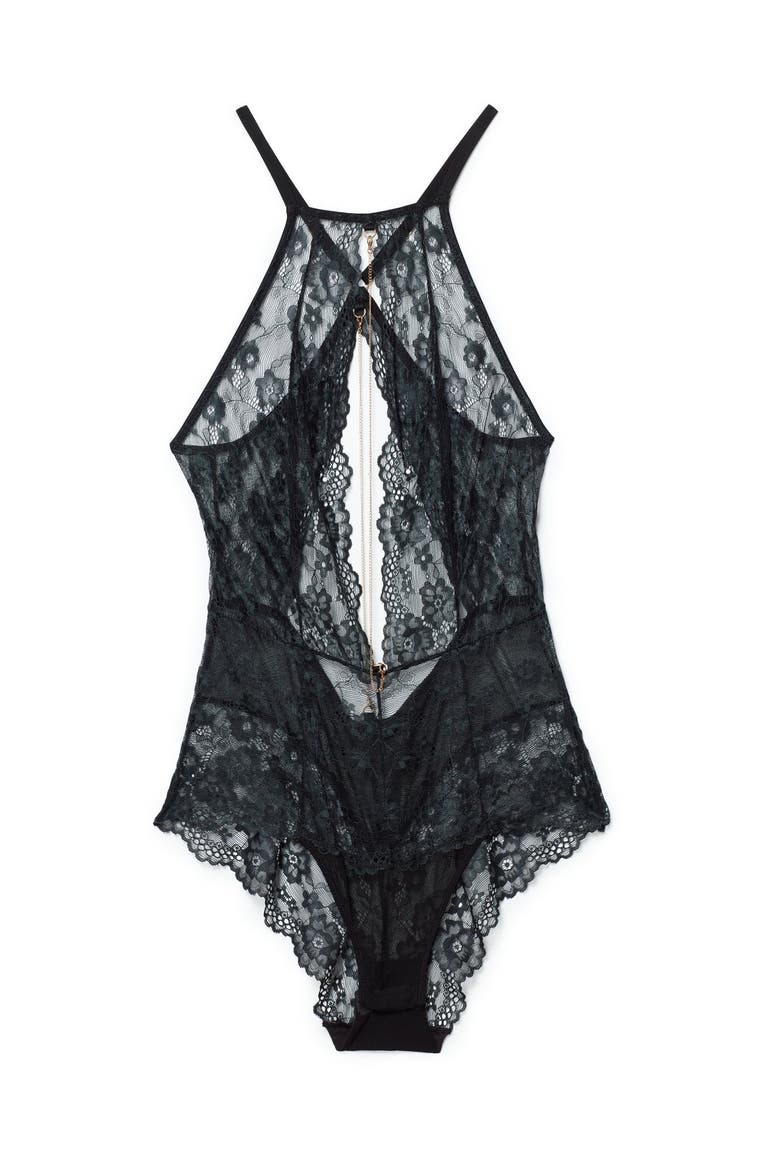Renetta Lace Bodysuit Lingerie, Alternate, color, Black