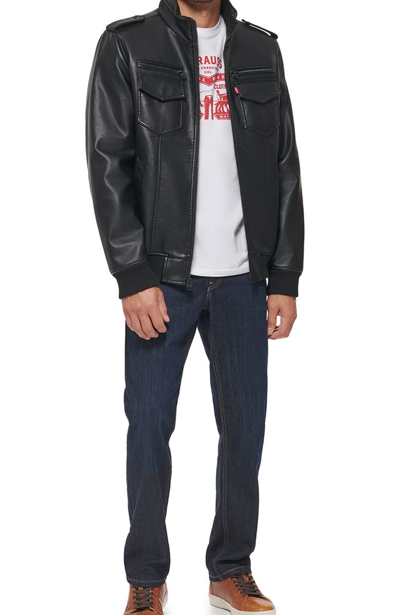 Levi's<sup>®</sup> Water Resistant Faux Leather Aviator Bomber Jacket, Alternate, color, 