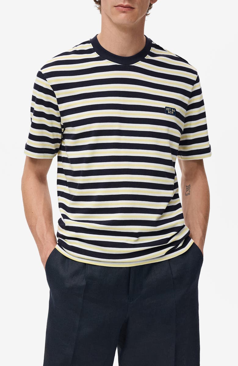 MANGO Regular Fit Stripe Cotton T-Shirt, Main, color, Navy