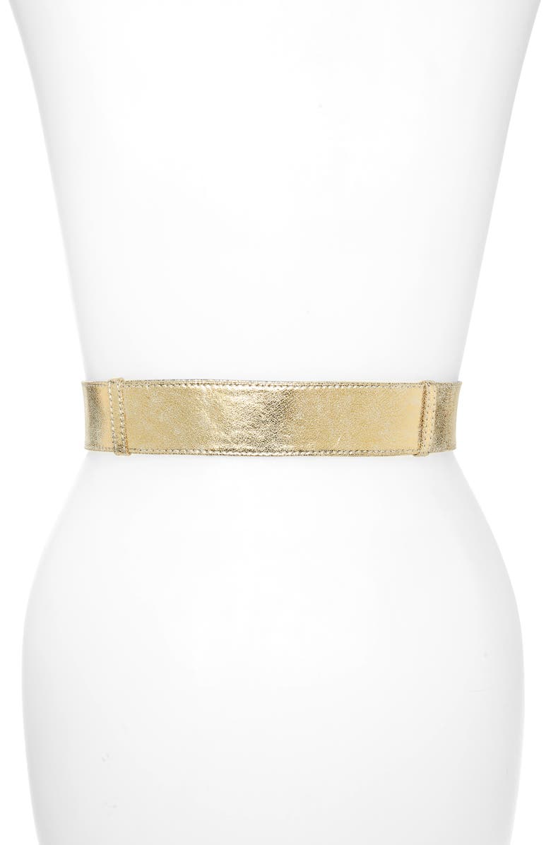 Raina Viper D-Ring Buckle Leather Belt, Alternate, color, Gold