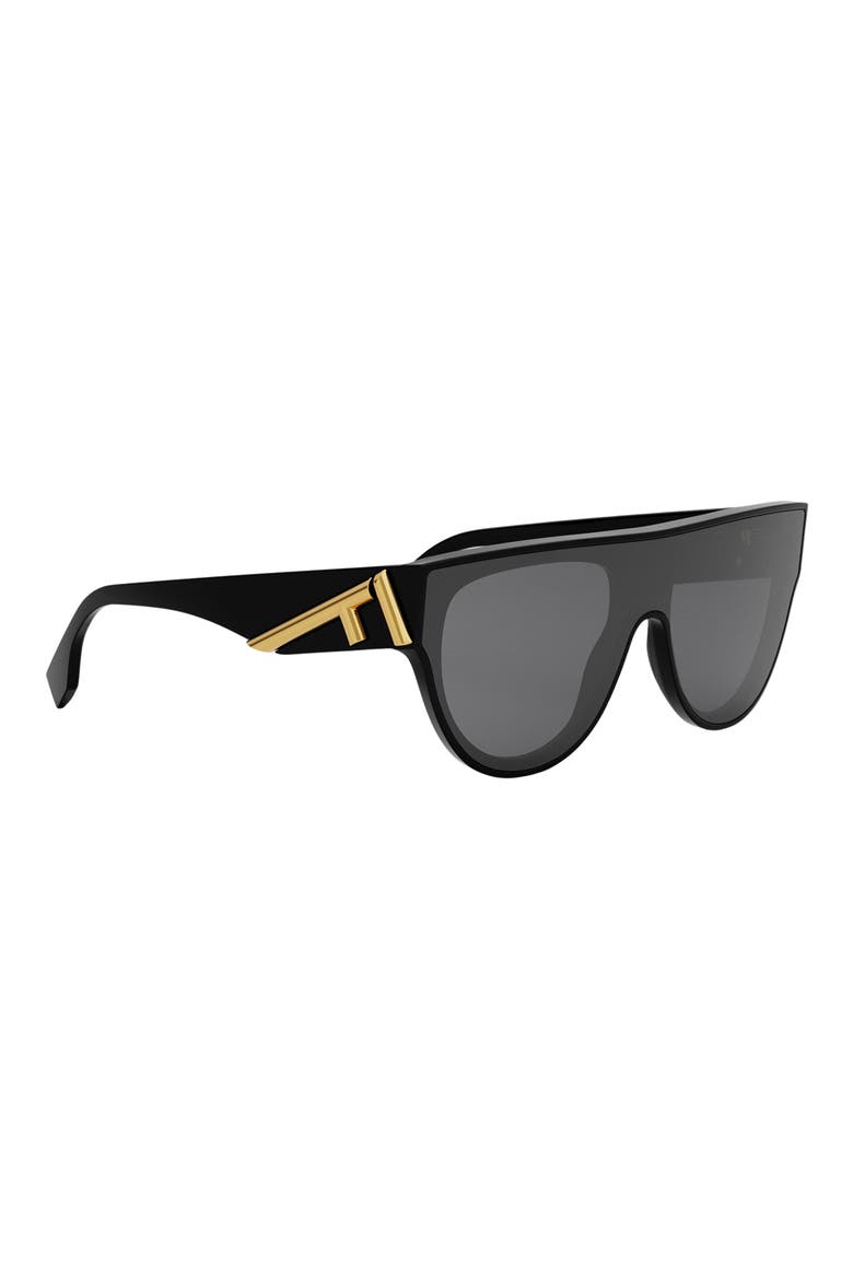 'Fendi First 139mm Flat Top Sunglasses, Alternate, color, SHINY BLACK / SMOKE