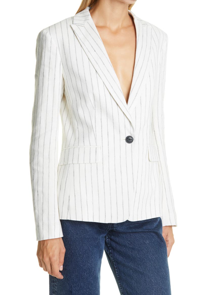 Lexington Stripe Linen Blend Blazer, Alternate, color, BLKWHPINST
