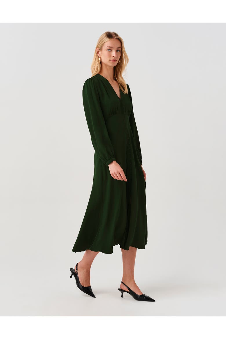 Francesca Crepe Button Down Midi Dress, Alternate, color, Forest Green