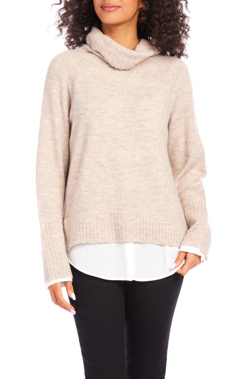 Karen Kane Mixed Media Layered Turtleneck Sweater in Beige 