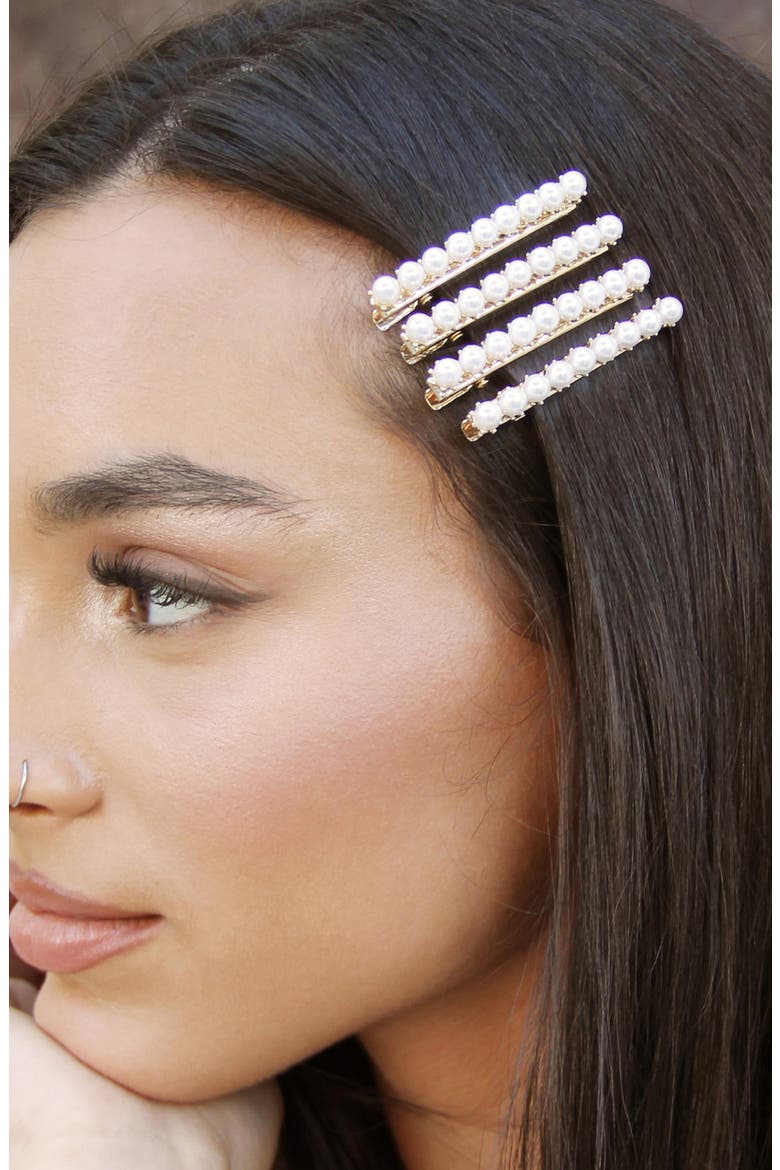 4-Pack Imitation Pearl Hair Pins, Alternate, color, GOLD
