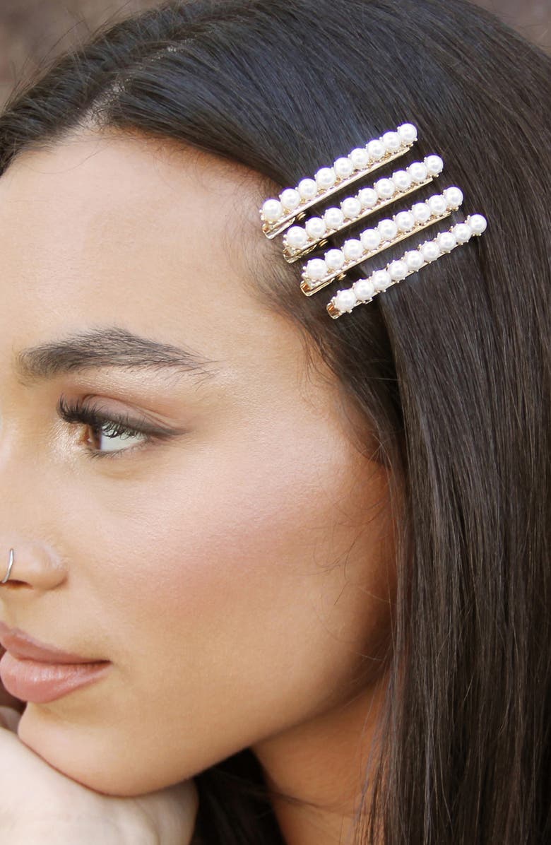 Ettika 4-Pack Imitation Pearl Hair Pins, Alternate, color, Gold