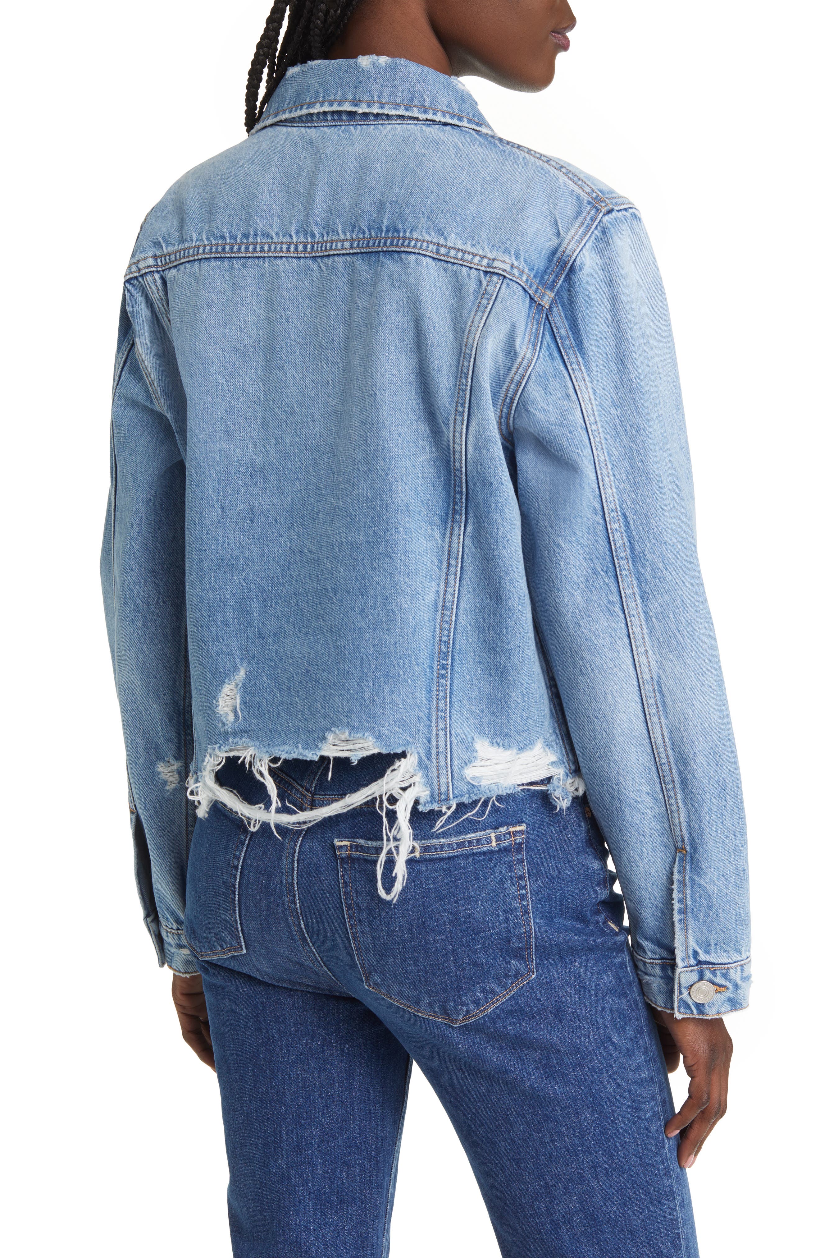 Ripped Distressed Denim Trucker Jacket - image 2