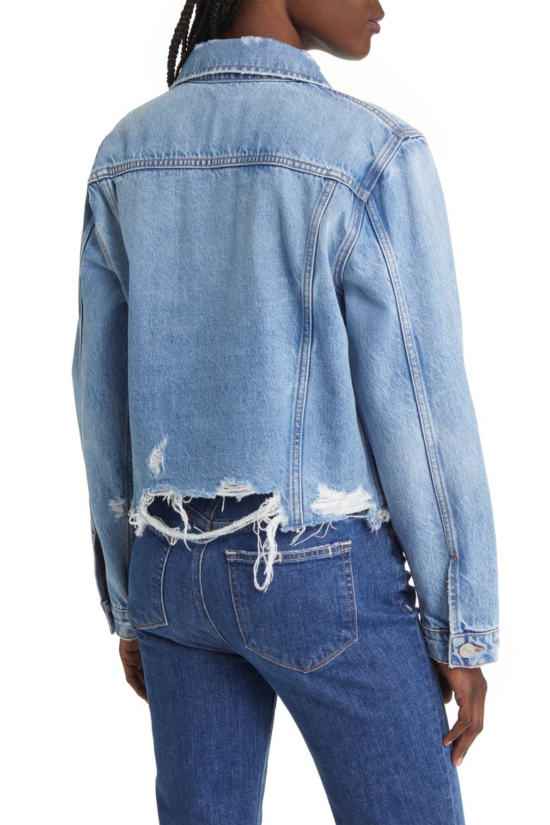 Ripped Distressed Denim Trucker Jacket, Alternate, color, ROSSUM 2YEAR RIPS