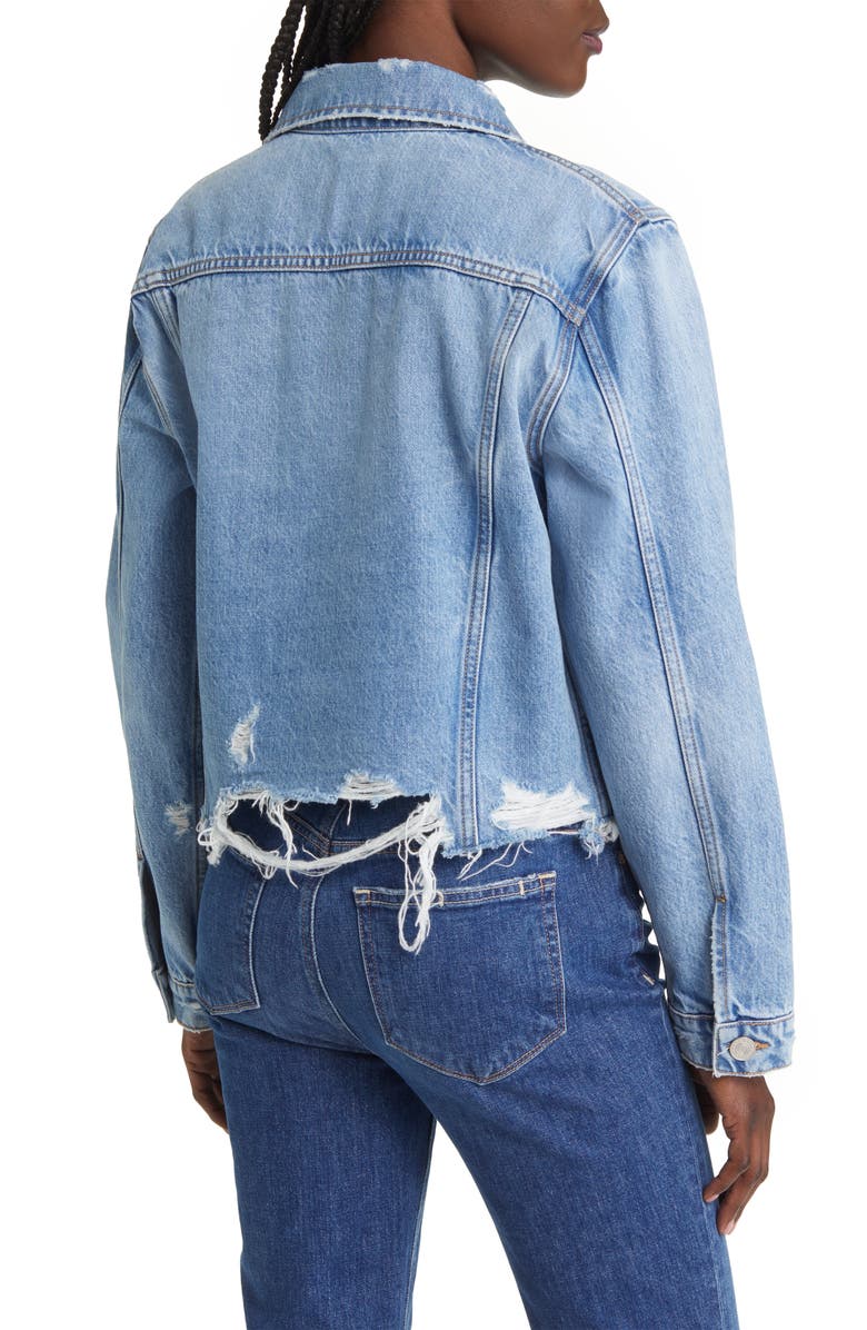 FRAME Ripped Distressed Denim Trucker Jacket, Alternate, color, Rossum 2Year Rips
