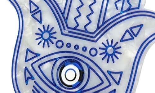 Solar Eclipse Hand Painted Hamsa Hand Key Chain Bag Charm In White