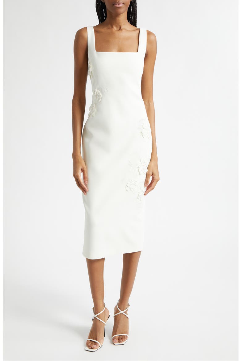 Barrie Floral Appliqué Sleeveless Midi Dress, Main, color, IVORY