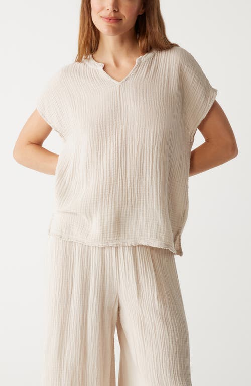 Michael Stars Naomi Split Neck Gauze Top In Cement