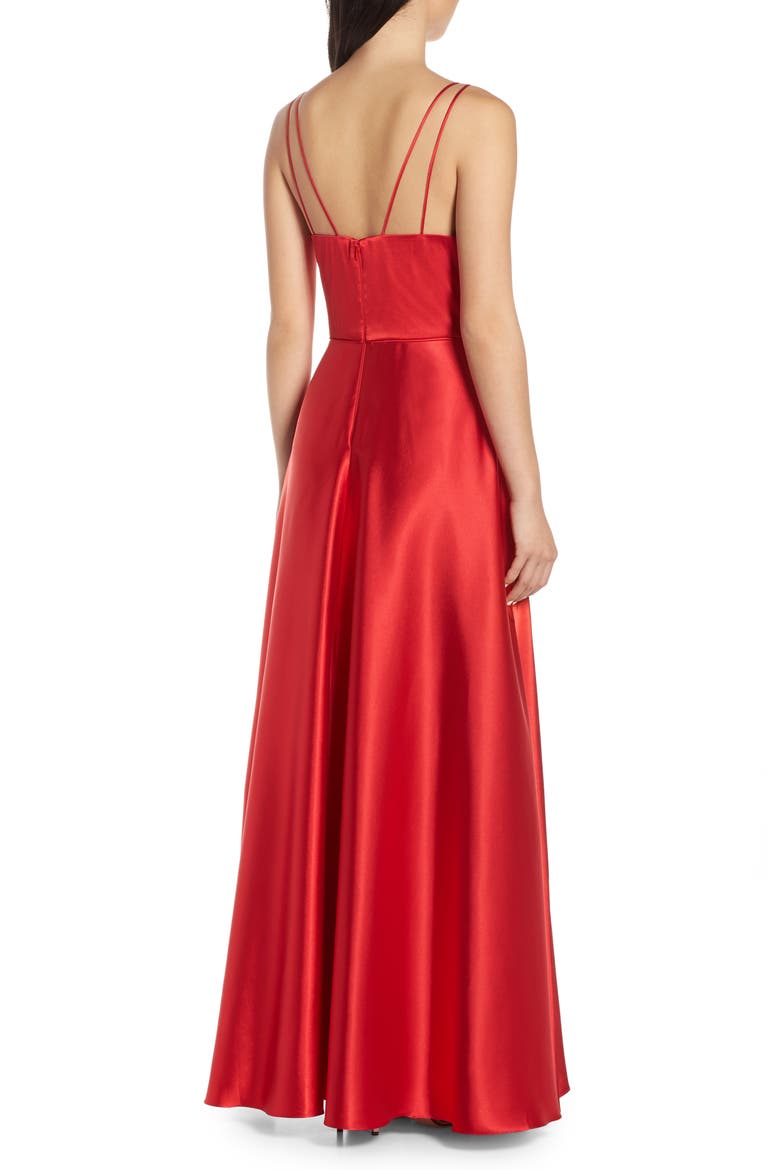 Double Strap Satin Evening Gown, Alternate, color, RED