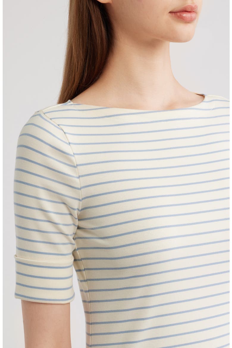 Stripe Stretch Cotton Boatneck Top, Alternate, color, CREAM/ DUSTY SKY