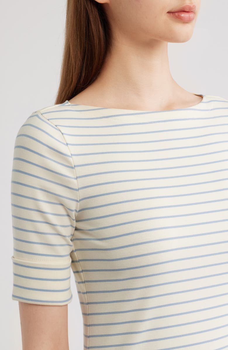 Lauren Ralph Lauren Stripe Stretch Cotton Boatneck Top, Alternate, color, Cream/ Dusty Sky