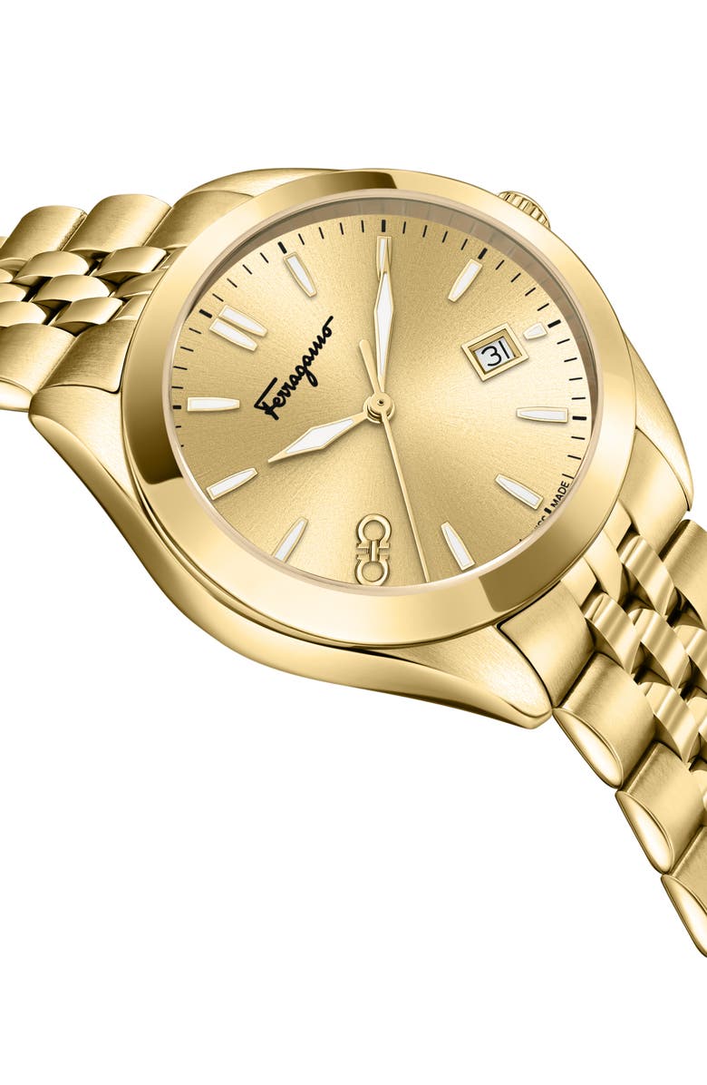 FERRAGAMO Gold Dial Bracelet Strap Watch, 42mm, Alternate, color, Gold