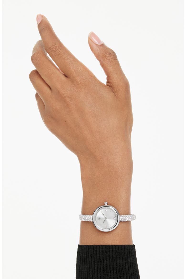 Sublima Crystal Pavé Bangle Bracelet Watch, 28mm, Alternate, color, SILVER