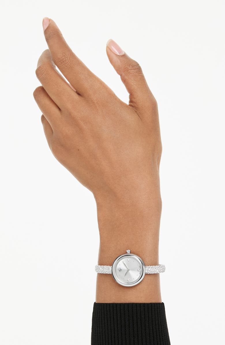 Swarovski Sublima Crystal Pavé Bangle Bracelet Watch, 28mm, Alternate, color, Silver