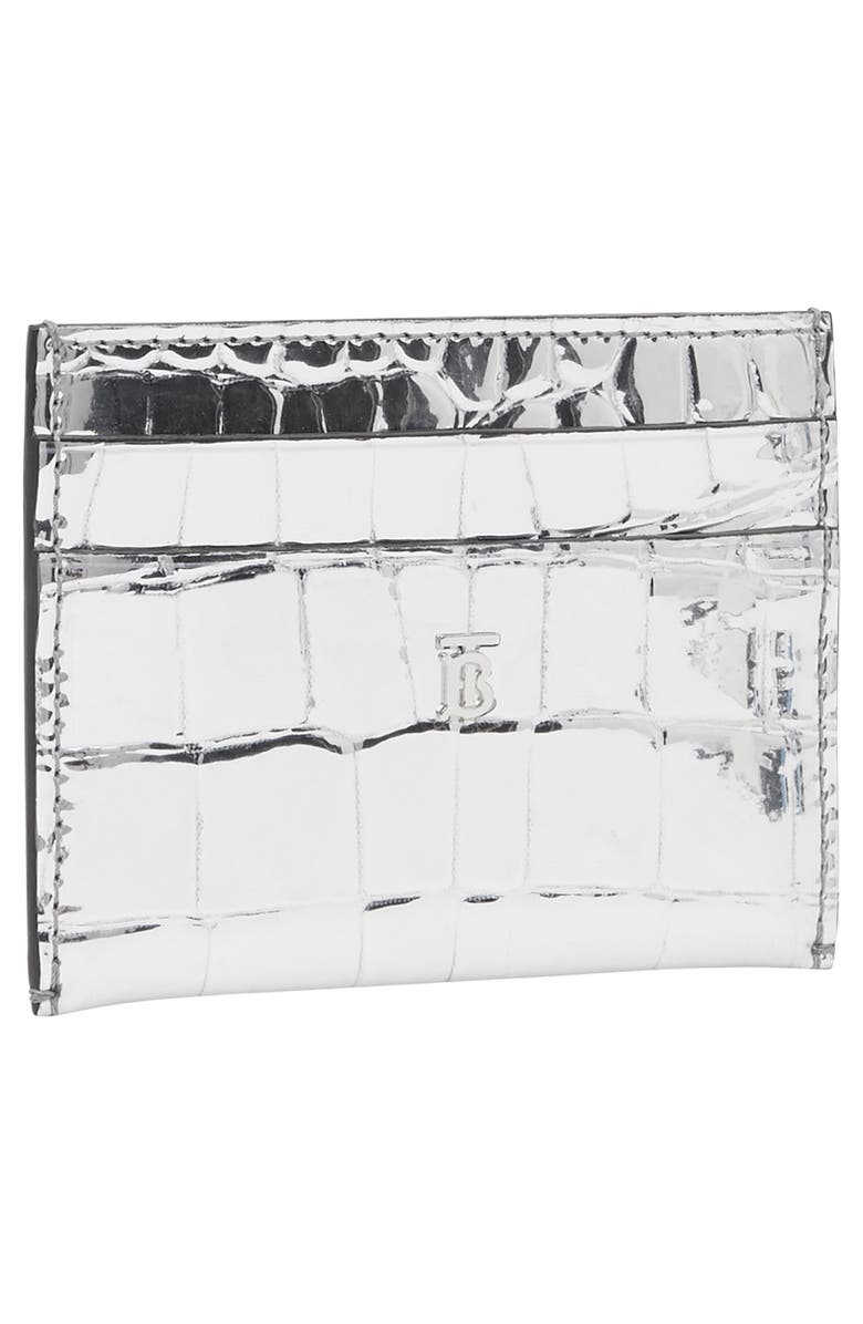 Burberry Sandon Metallic Croc Embossed Faux Leather Card Holder, Alternate, color, 