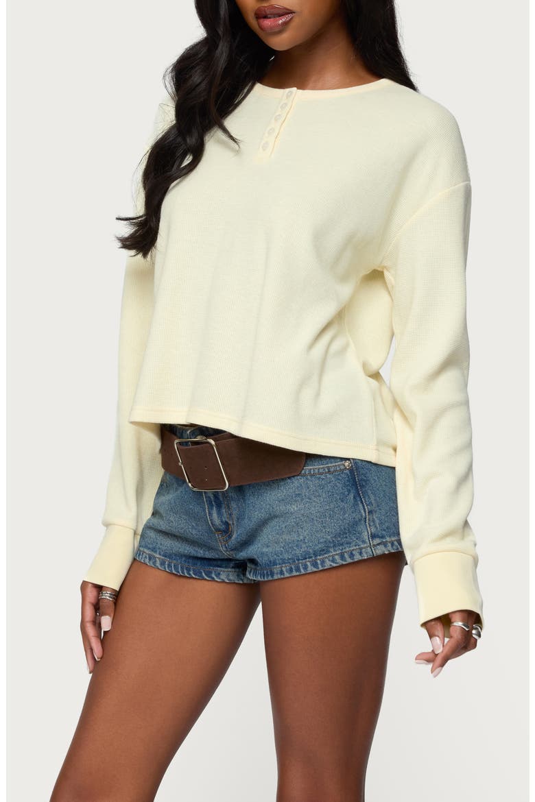 Deni Long Sleeve Waffle Stitch Henley, Alternate, color, YELLOW