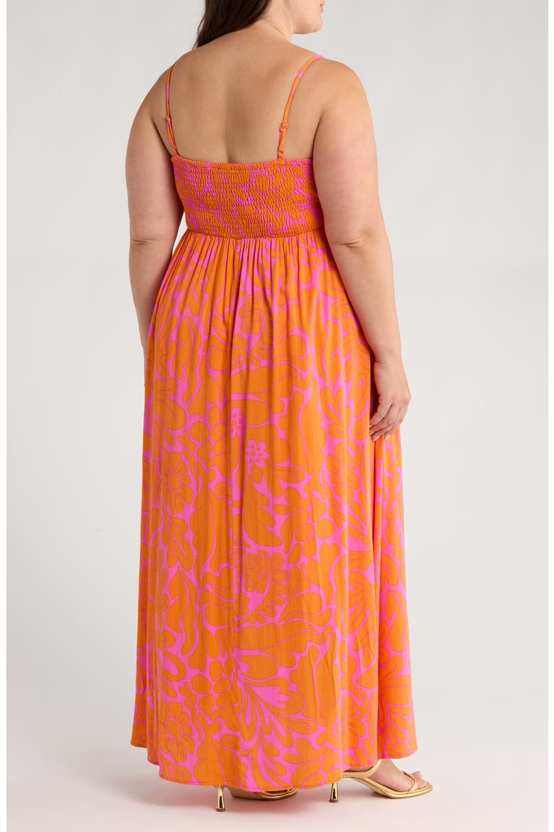 Kaci Floral Vin Smocked Sundress, Alternate, color, ORANGE/ FUCHSIA