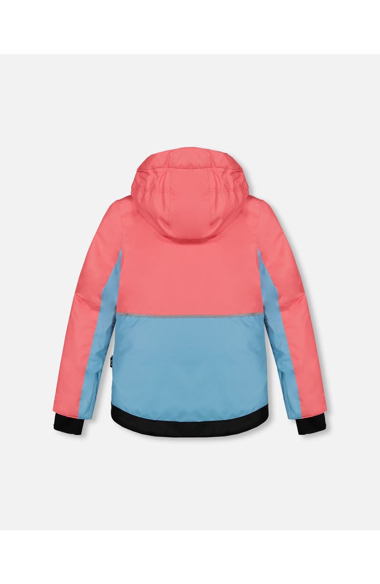 Deux par Deux Girl's Two Piece Snowsuit Colorblock Coral And Air Blue With Printed Marble, Alternate, color, 