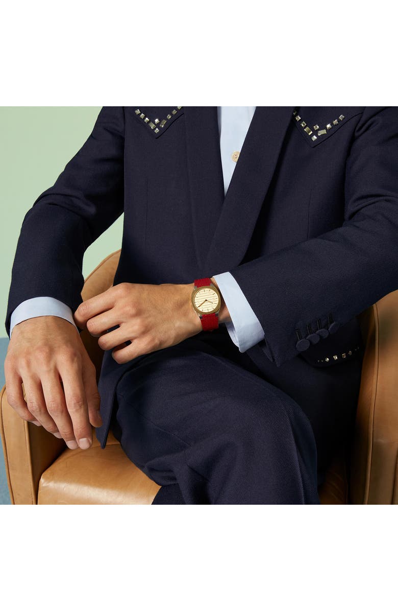 Gucci 25H Leather Strap Watch, 38mm, Alternate, color, 