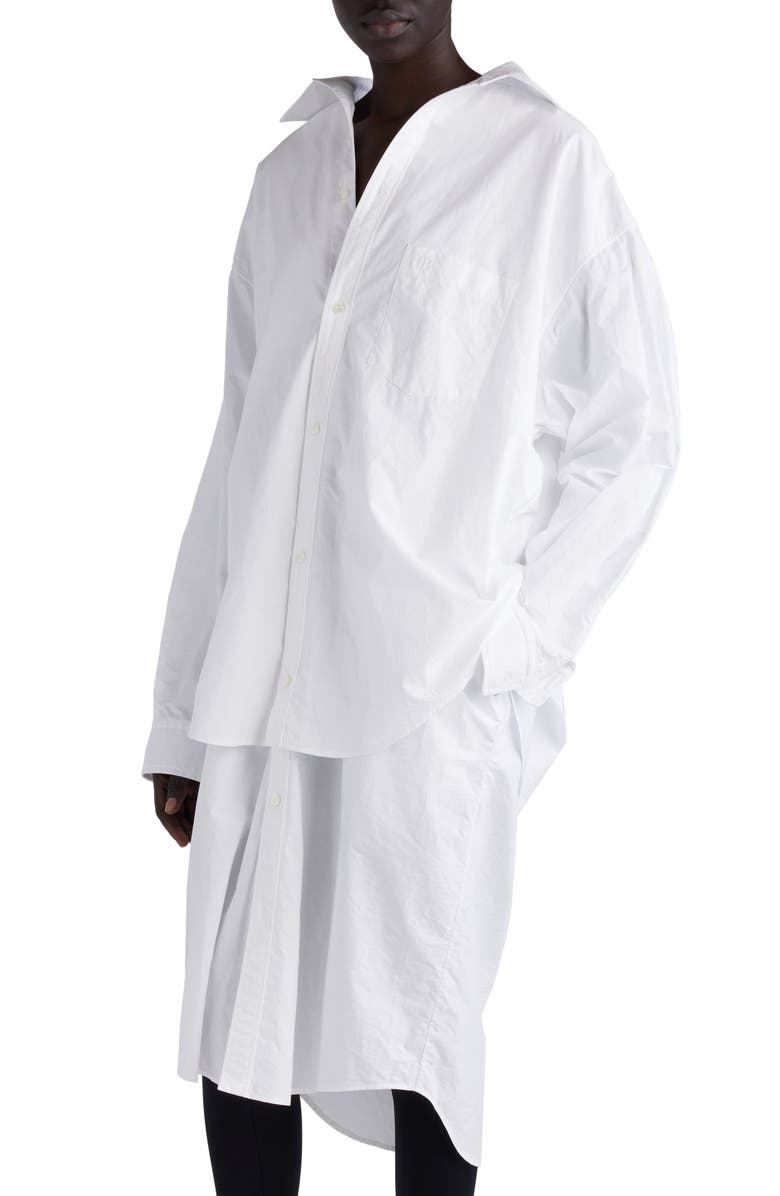 Balenciaga Layered Long Sleeve Cotton Poplin Shirtdress, Alternate, color, 