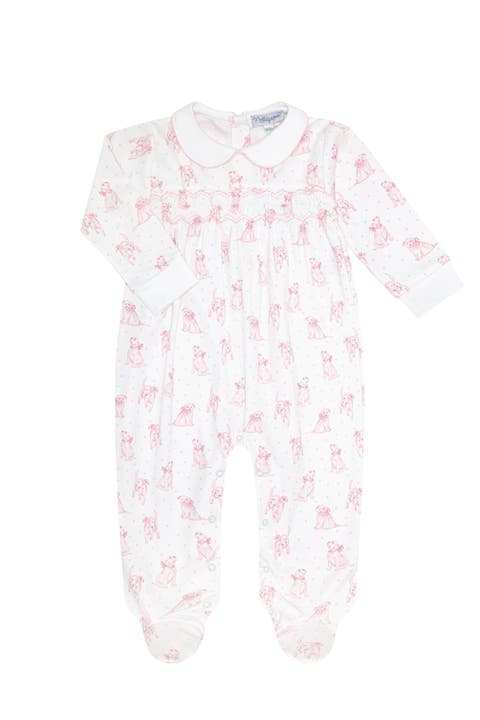 Pink Puppy Love Print Smocked Footie