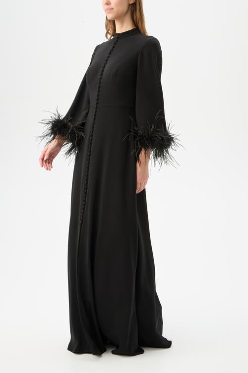 Trina Turk Montmarte Feathre Trim Maxi Dress In Black