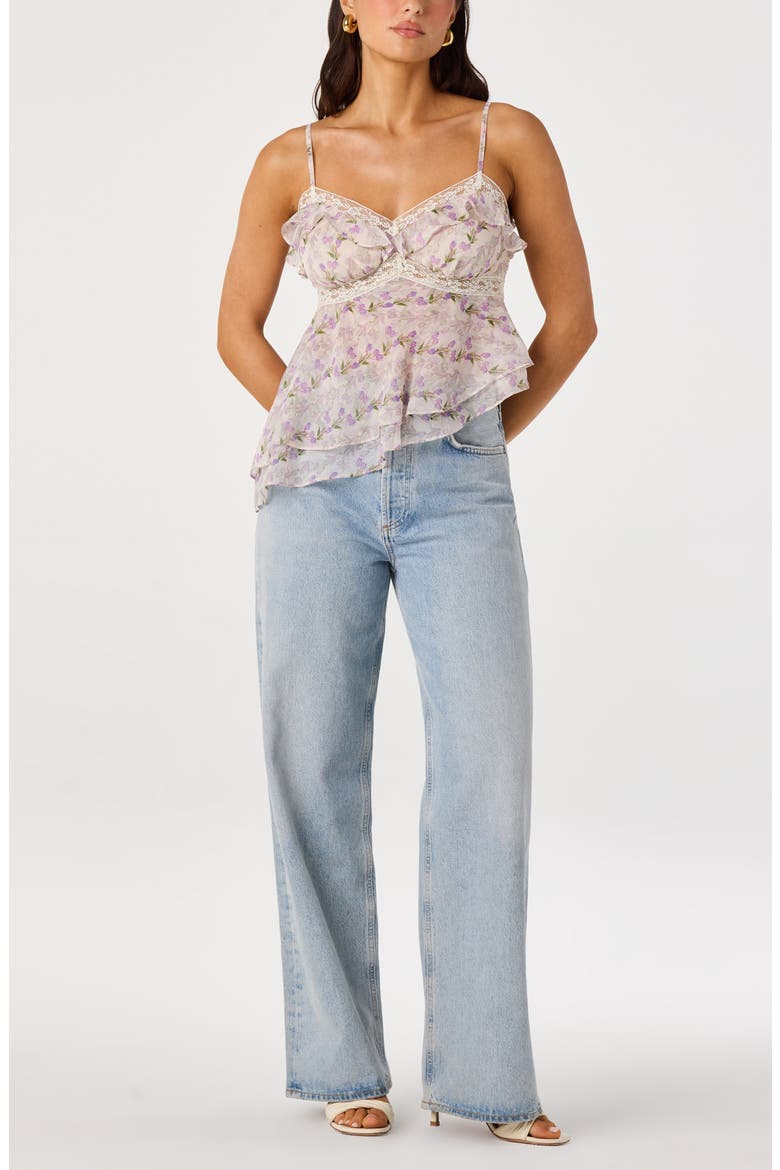 Zissel Asymmetric Babycoll Camisole, Alternate, color, PURPLE FLORAL