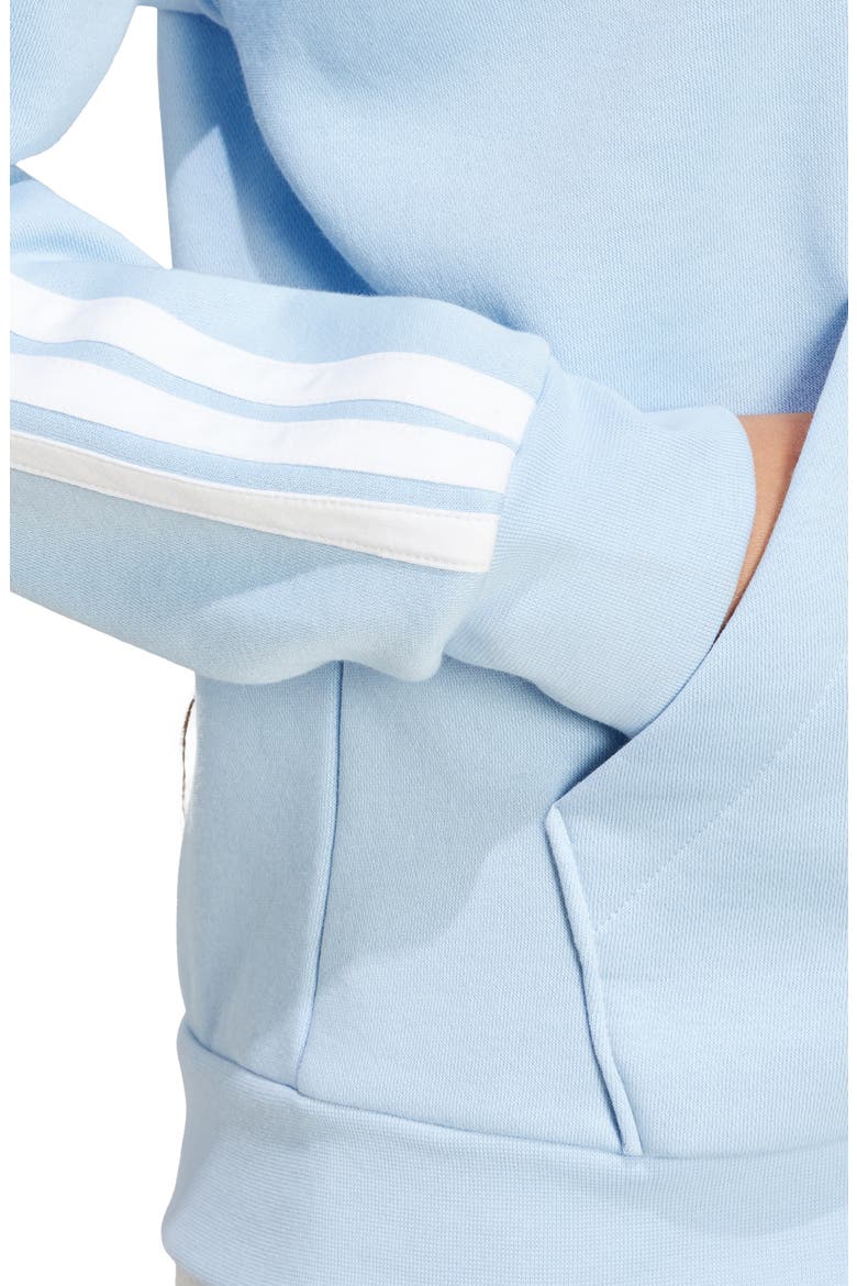 Essential 3-Stripes Full Zip Hoodie, Alternate, color, GLOW BLUE/ WHITE