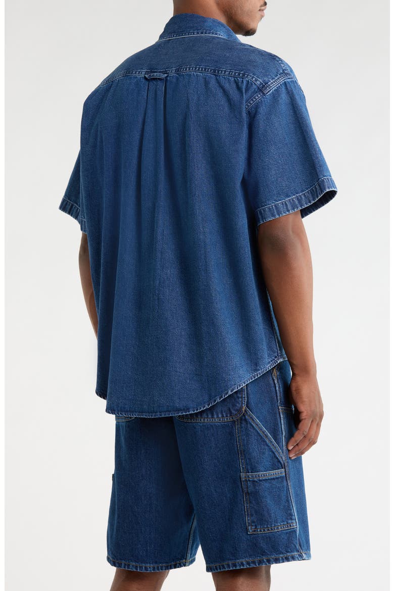 Lucas Short Sleeve Cotton Denim Button-Down Shirt, Alternate, color, STONE
