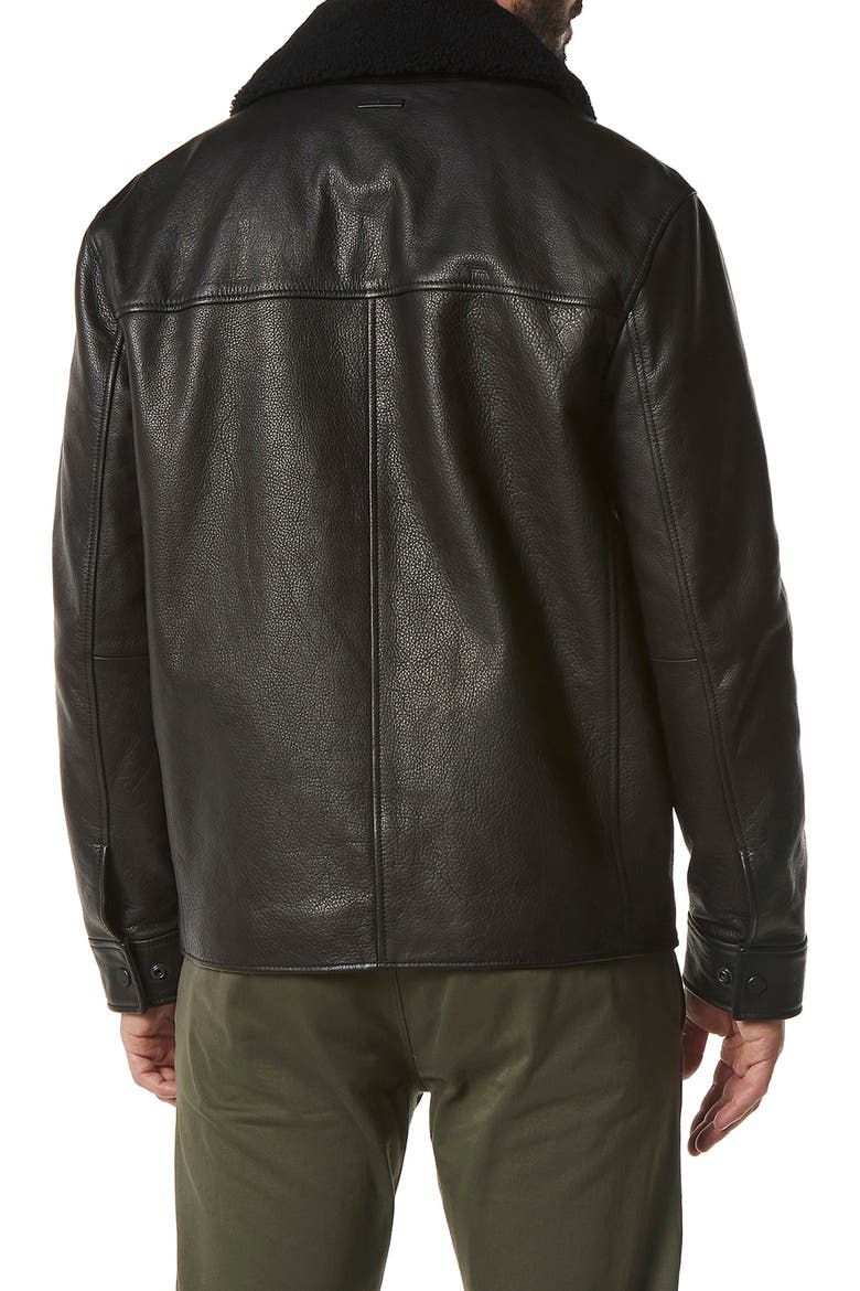 Truxton Genuine Shearling Trim Leather Jacket, Alternate, color, BLACK