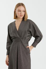 Gizia Grey Long-Sleeve Ankle-Length Dress