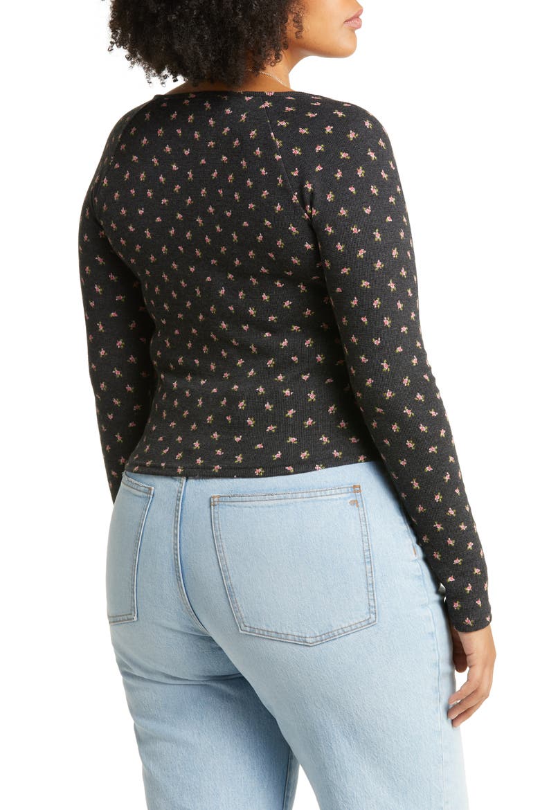 Floral Print Thermal Long Sleeve Baby Tee, Alternate, color, BLACK ROSETTE DITSY