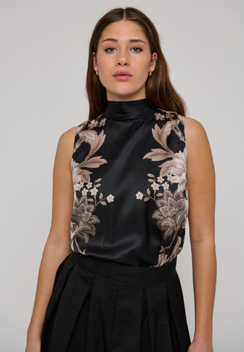 Luciadea Silk High Neck Floral Blouse