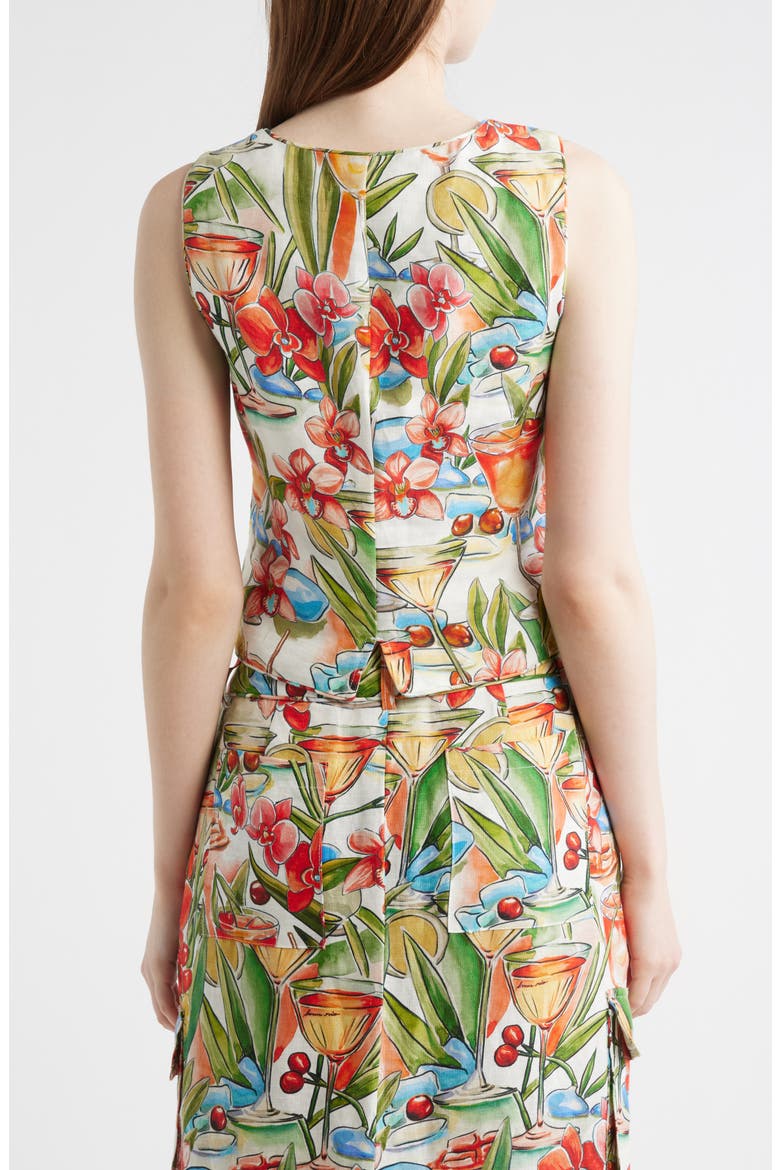 Cocktail Print Linen Vest, Alternate, color, OFF-WHITE