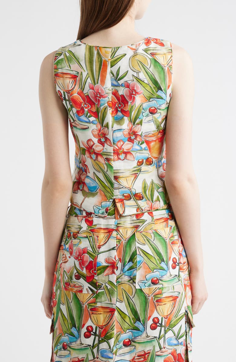 FARM Rio Cocktail Print Linen Vest, Alternate, color, Off-White