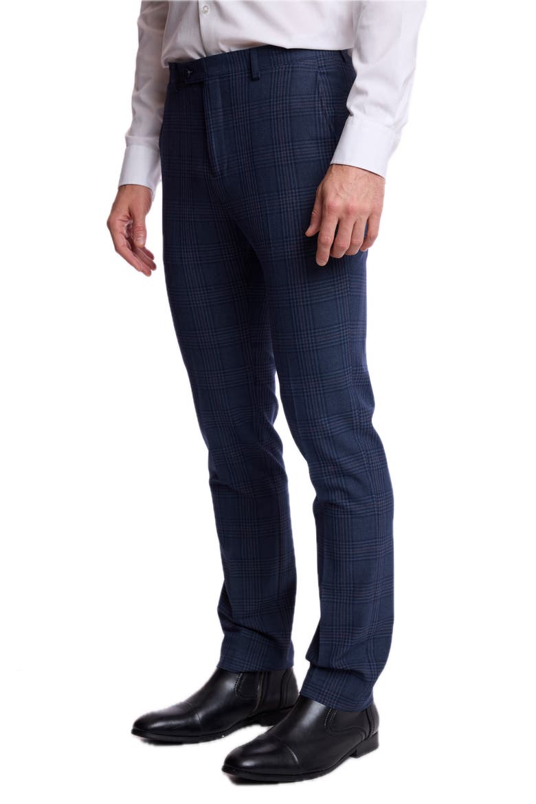 Downing Slim Fit Plaid Stretch Pants, Alternate, color, NAVY BURGUNDY PLAID