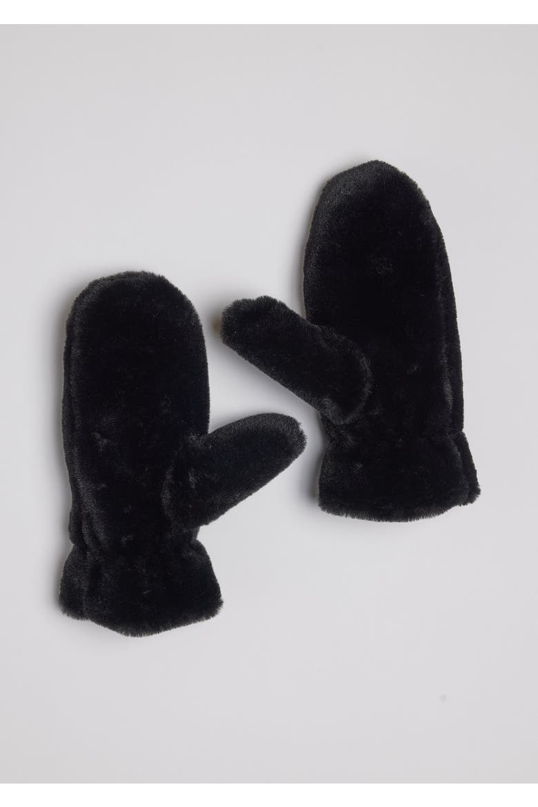 Faux Fur Mitten, Main, color, Black