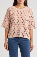 Bobeau Floral Crochet Short Sleeve Top